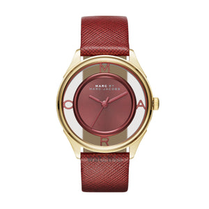Buy Shop Marc Jacobs Tether Transparent Red Dial Red Leather Strap Watch for Women - MBM1377 USA Online