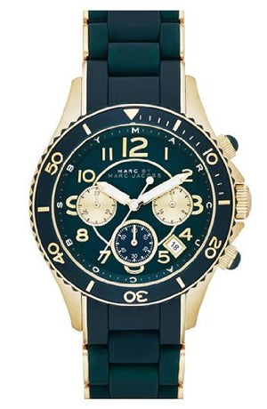 Buy Shop Marc Jacobs Rock Chronograph Green Dial Green Silicone Strap Watch for Women - MBM2597 USA Online