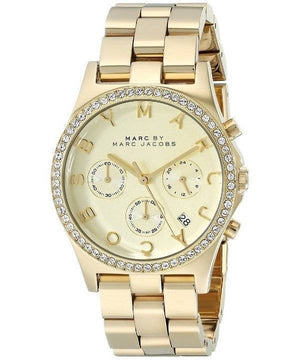 Buy Shop Marc Jacobs Henry Chronograph Gold Dial Gold Steel Strap Watch for Women - MBM3105 USA Online