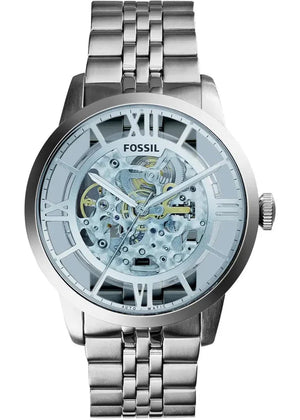 Buy Shop Fossil Townsman Automatic Skeleton Blue Dial Silver Steel Strap Watch for Men - ME3073 USA Online