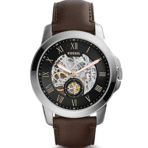 Buy Shop Fossil Grant Automatic Skeleton Black Dial Brown Leather Strap Watch for Men - ME3095 USA Online