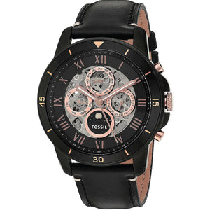 Buy Shop Fossil Grant Sport Automatic Skeleton Black Dial Black Leather Strap Watch for Men - ME3138 USA Online