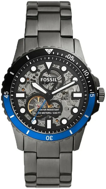 Buy Shop Fossil FB-01 Automatic Skeleton Black Dial Grey Steel Strap Watch for Men - ME3201 USA Online