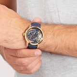 Buy Shop Fossil Townsman Twist Skeleton Blue Dial Blue Leather Strap Watch for Men - ME1138 USA Online