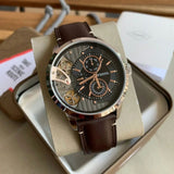 Buy Shop Fossil Townsman Automatic Black Dial Brown Leather Strap Watch for Men - ME1163 USA Online