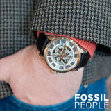 Buy Shop Fossil Townsman Automatic Skeleton Silver Dial Black Leather Strap Watch for Men - ME3041 USA Online