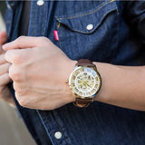 Buy Shop Fossil Townsman Automatic Skeleton Gold Dial Brown Leather Strap Watch for Men - ME3043 USA Online