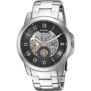Buy Shop Fossil Grant Skeleton Black Dial Silver Steel Strap Watch for Men - ME3055 USA Online