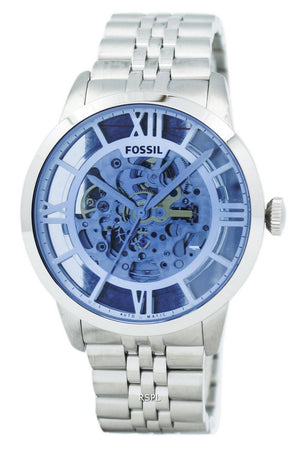 Buy Shop Fossil Townsman Automatic Skeleton Blue Dial Silver Steel Strap Watch for Men - ME3073 USA Online