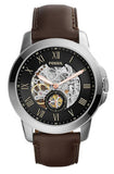 Buy Shop Fossil Grant Automatic Skeleton Black Dial Brown Leather Strap Watch for Men - ME3095 USA Online