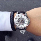 Buy Shop Fossil Grant Automatic Skeleton White Dial Black Leather Strap Watch for Men - ME3101 USA Online