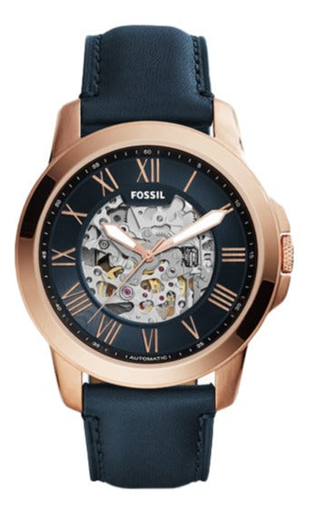 Buy Shop Fossil Grant Automatic Skeleton Blue Dial Blue Leather Strap Watch for Men - ME3102 USA Online