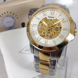 Buy Shop Fossil Grant Automatic Skeleton White Dial Two Tone Steel Strap Watch for Men - ME3112 USA Online