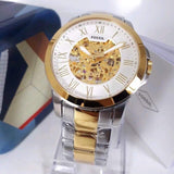 Buy Shop Fossil Grant Automatic Skeleton White Dial Two Tone Steel Strap Watch for Men - ME3112 USA Online