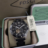 Buy Shop Fossil Crewmaster Sports Automatic Black Dial Black Leather Strap Watch for Men - ME3148 USA Online