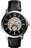 Fossil Townsman Skeleton Black Dial Black Leather Strap Watch for Men - ME3153