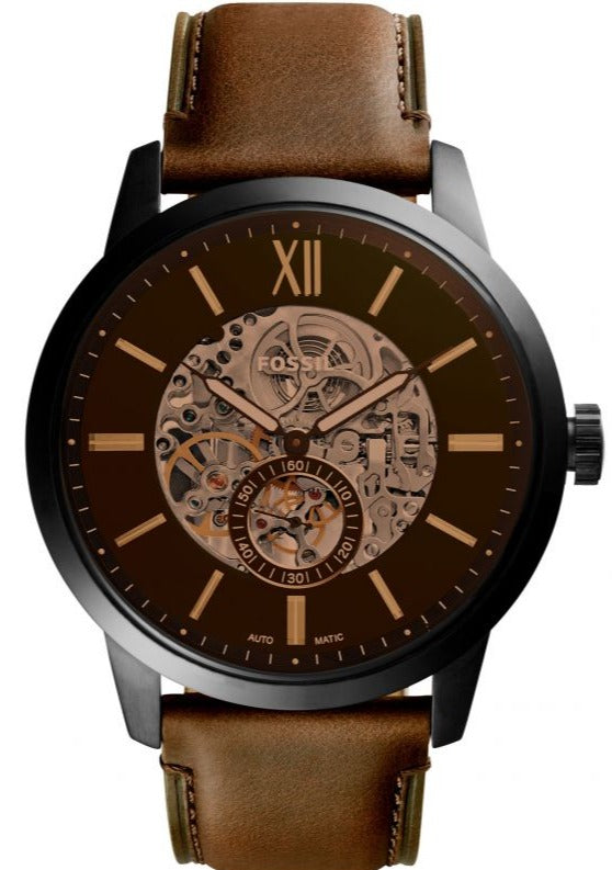 Buy Shop Fossil Townsman Automatic Black Dial Brown Leather Strap Watch for Men - ME3155 USA Online