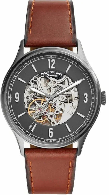 Buy Shop Fossil Forrester Automatic Skeleton Grey Dial Brown Leather Strap Watch for Men - ME3178 USA Online