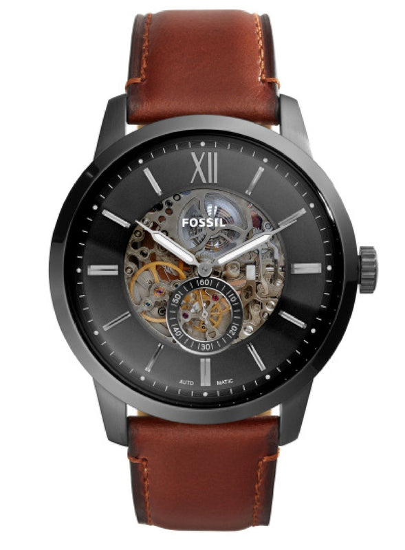 Buy Shop Fossil Townsman Automatic Skeleton Black Dial Brown Leather Strap Watch for Men - ME3181 USA Online