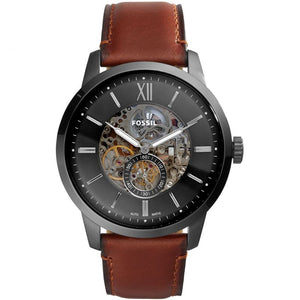 Buy Shop Fossil Townsman Automatic Skeleton Black Dial Brown Leather Strap Watch for Men - ME3181 USA Online