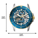 Buy Shop Fossil FB-01 Automatic Skeleton Blue Dial Two Tone Steel Strap Watch for Men - ME3191 USA Online