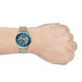 Buy Shop Fossil FB-01 Automatic Skeleton Blue Dial Two Tone Steel Strap Watch for Men - ME3191 USA Online