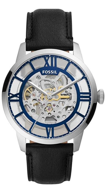 Buy Shop Fossil Townsman Automatic Skeleton Blue Dial Black Leather Strap Watch for Men - ME3200 USA Online