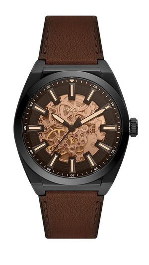 Buy Shop Fossil Everett Automatic Analog Black Dial Brown Leather Strap Watch for Men - ME3207 USA Online