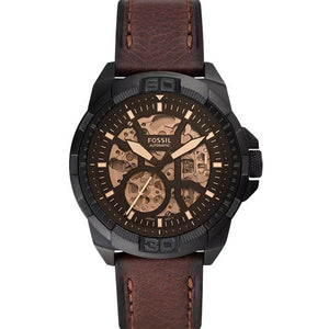 Buy Shop Fossil Bronson Automatic Skeleton Black Dial Brown Leather Strap Watch for Men - ME3219 USA Online