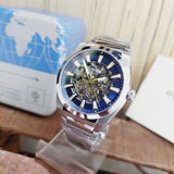 Buy Shop Fossil Everett Automatic Skeleton Blue Dial Silver Steel Strap Watch for Men - ME3220 USA Online