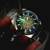 Buy Shop Fossil Everett Automatic Skeleton Blue Dial Silver Steel Strap Watch for Men - ME3220 USA Online