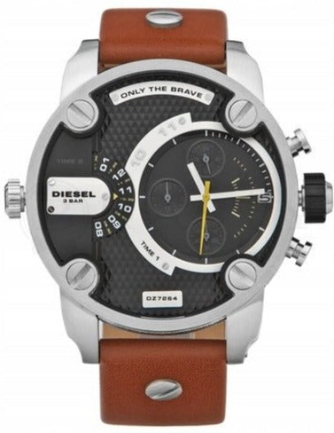 Buy Shop Diesel SBA Dual Time Black Dial Brown Leather Strap Watch For Men - DZ7264 USA Online