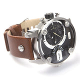 Buy Shop Diesel SBA Dual Time Black Dial Brown Leather Strap Watch For Men - DZ7264 USA Online