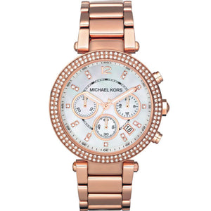 Buy Shop Michael Kors Parker White Dial with Diamonds Rose Gold Steel Strap Watch for Women - MK5491 USA Online