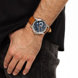 Buy Shop Michael Kors Ryker Chronograph Analog Blue Dial Brown Leather Strap Watch For Men - MK8518 USA Online