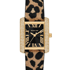 Buy Shop Michael Kors Emery Quartz Diamonds Black Dial Cheetah Print Leather Strap Watch For Women - MK7387 USA Online