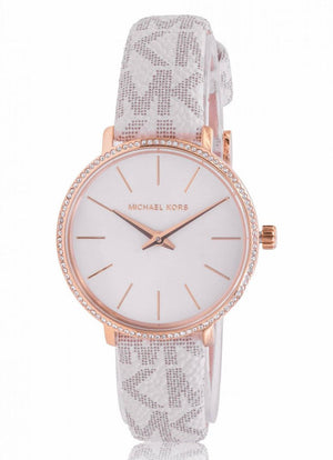 Buy Shop Michael Kors Pyper Quartz Silver Dial White Leather Strap Watch For Women - MK1037 USA Online