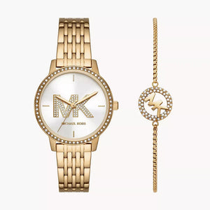 Buy Shop Michael Kors Three Hand Silver Dial Gold Steel Strap Watch for Women - MK1051 USA Online