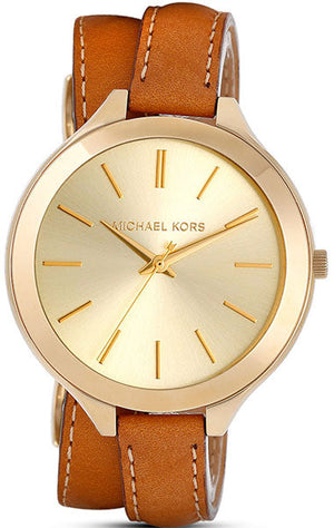 Buy Shop Michael Kors Runway Gold Dial Brown Leather Strap Watch For Women - MK2256 USA Online