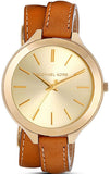 Buy Shop Michael Kors Runway Gold Dial Brown Leather Strap Watch For Women - MK2256 USA Online