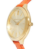 Buy Shop Michael Kors Runway Quartz Gold Dial Orange Leather Strap Watch For Women - MK2275 USA Online