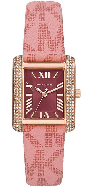 Buy Shop Michael Kors Emery Quartz Diamonds Red Dial Pink Leather Strap Watch For Women - MK2966 USA Online