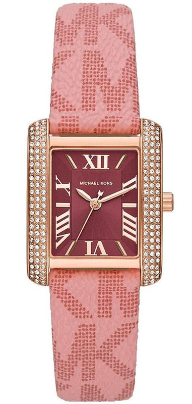 Buy Shop Michael Kors Emery Quartz Diamonds Red Dial Pink Leather Strap Watch For Women - MK2966 USA Online