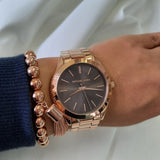 Buy Shop Michael Kors Slim Runway Brown Dial Rose Gold Stainless Steel Strap Watch for Women - MK3181 USA Online