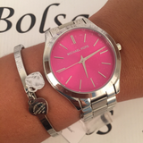 Buy Shop Michael Kors Slim Runway Quartz Pink Dial Silver Steel Strap Watch For Women - MK3291 USA Online