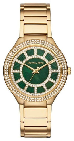 Michael Kors Kerry Green Dial Gold Steel Strap Watch for Women - MK3409