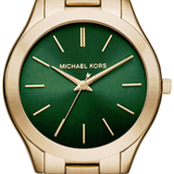 Buy Shop Michael Kors Slim Runway Green Dial Gold Steel Strap Watch for Women - MK3435 USA Online
