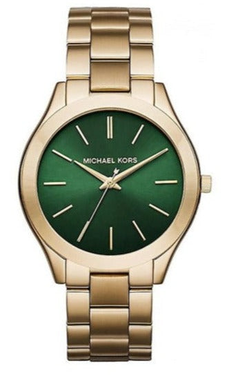 Buy Shop Michael Kors Slim Runway Green Dial Gold Steel Strap Watch for Women - MK3435 USA Online