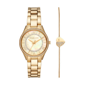 Buy Shop Michael Kors Lauryn Quartz Mother of Pearl Gold Dial Gold Steel Strap Watch For Women - MK4490 USA Online