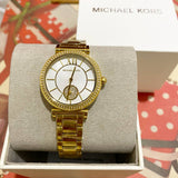 Buy Shop Michael Kors Abbey Three-Hand Analog White Dial Gold Steel Strap Watch for Women - MK4615 USA Online